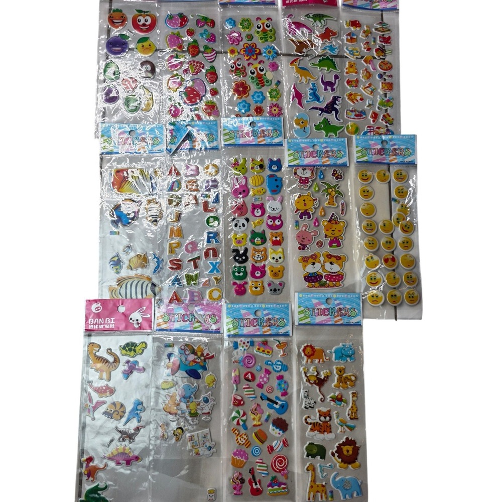 14 Pack 3D Puffy Stickers Lot Kids Craft Scrapbook Animals Dinosaurs Alphabet F2
